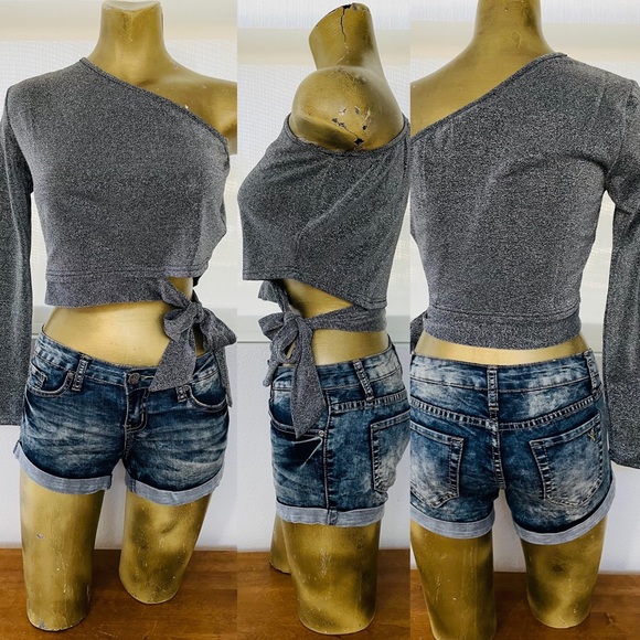 NWT Perfect Holiday TOP! Silver Shimmer UNI SLEEVE With TIES at SIDE Large - Picture 10 of 12